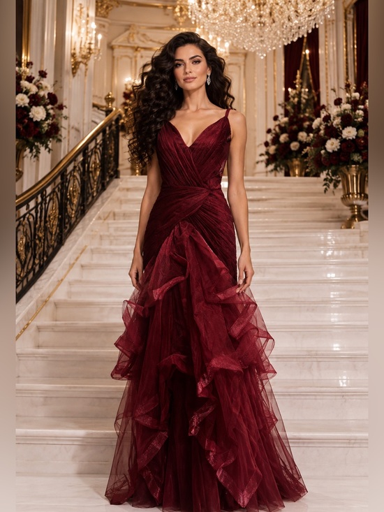 Dresses & Skirts - NWT Burgundy Wine Tulle Satin Mermaid Formal Evening Gown Gala Wedding Sz 6